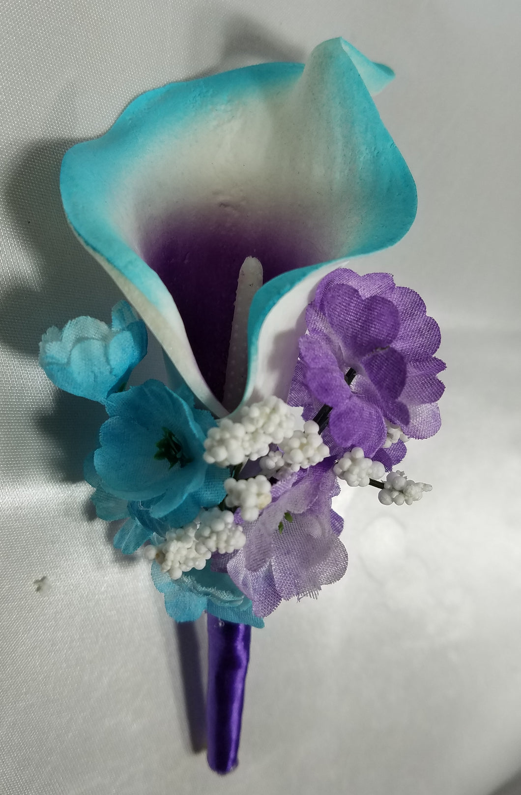 Purple Teal Rose Calla Lily Bridal Wedding Bouquet Accessories