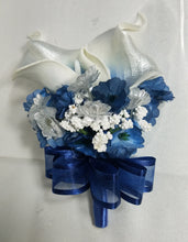 Load image into Gallery viewer, Navy Blue Grey White Rose Calla Lily Bridal Wedding Bouquet Accessories