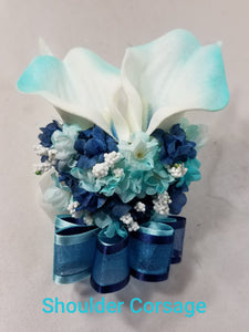 Aqua Navy Blue Rose Calla Lily Bridal Wedding Bouquet Accessories