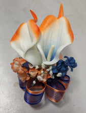 Load image into Gallery viewer, Orange Navy Blue Rose Calla Lily Bridal Wedding Bouquet Accessories
