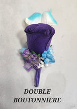 Load image into Gallery viewer, Purple Teal Rose Calla Lily Bridal Wedding Bouquet Accessories