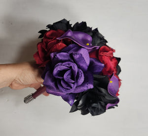 Dark Red Purple Black Rose Calla Lily Wedding Bridal Wedding Bouquet Accessories