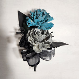 Turquoise Black Silver Rose Sola Wood Bridal Wedding Bouquet Accessories