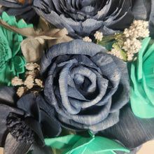 Load image into Gallery viewer, Aqua Navy Blue Rose Real Touch Bridal Wedding Bouquet Accessories