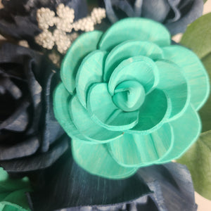Aqua Navy Blue Rose Real Touch Bridal Wedding Bouquet Accessories