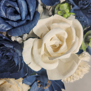 Navy Blue Ivory Rose Calla Lily Sola Wood Bridal Wedding Bouquet Accessories