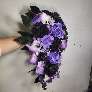 Purple Black Rose Calla Lily Sola Wood Bridal Wedding Bouquet Accessories