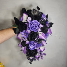 Load image into Gallery viewer, Purple Black Rose Calla Lily Sola Wood Bridal Wedding Bouquet Accessories