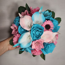 Load image into Gallery viewer, Pink Turquoise Rose Calla Lily Real Touch Bridal Wedding Bouquet Accessories