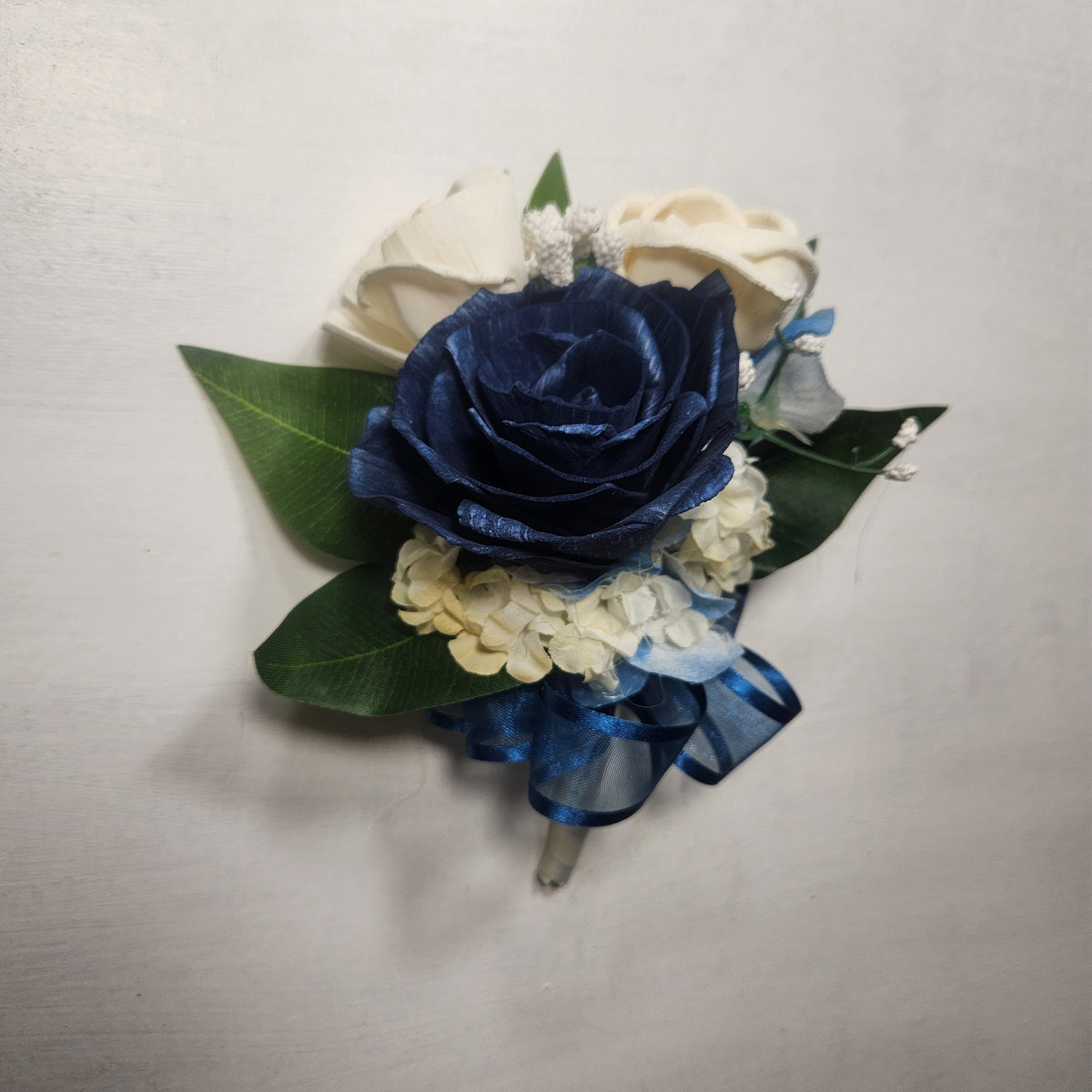 Navy Blue Ivory Rose Sola Wood Bridal Wedding Bouquet Accessories