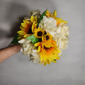 Ivory Rose Sunflower Bridal Wedding Bouquet Accessories