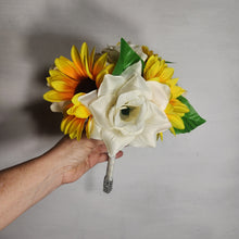 Load image into Gallery viewer, Ivory Rose Sunflower Bridal Wedding Bouquet Accessories