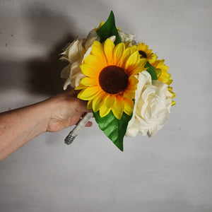 Ivory Rose Sunflower Bridal Wedding Bouquet Accessories