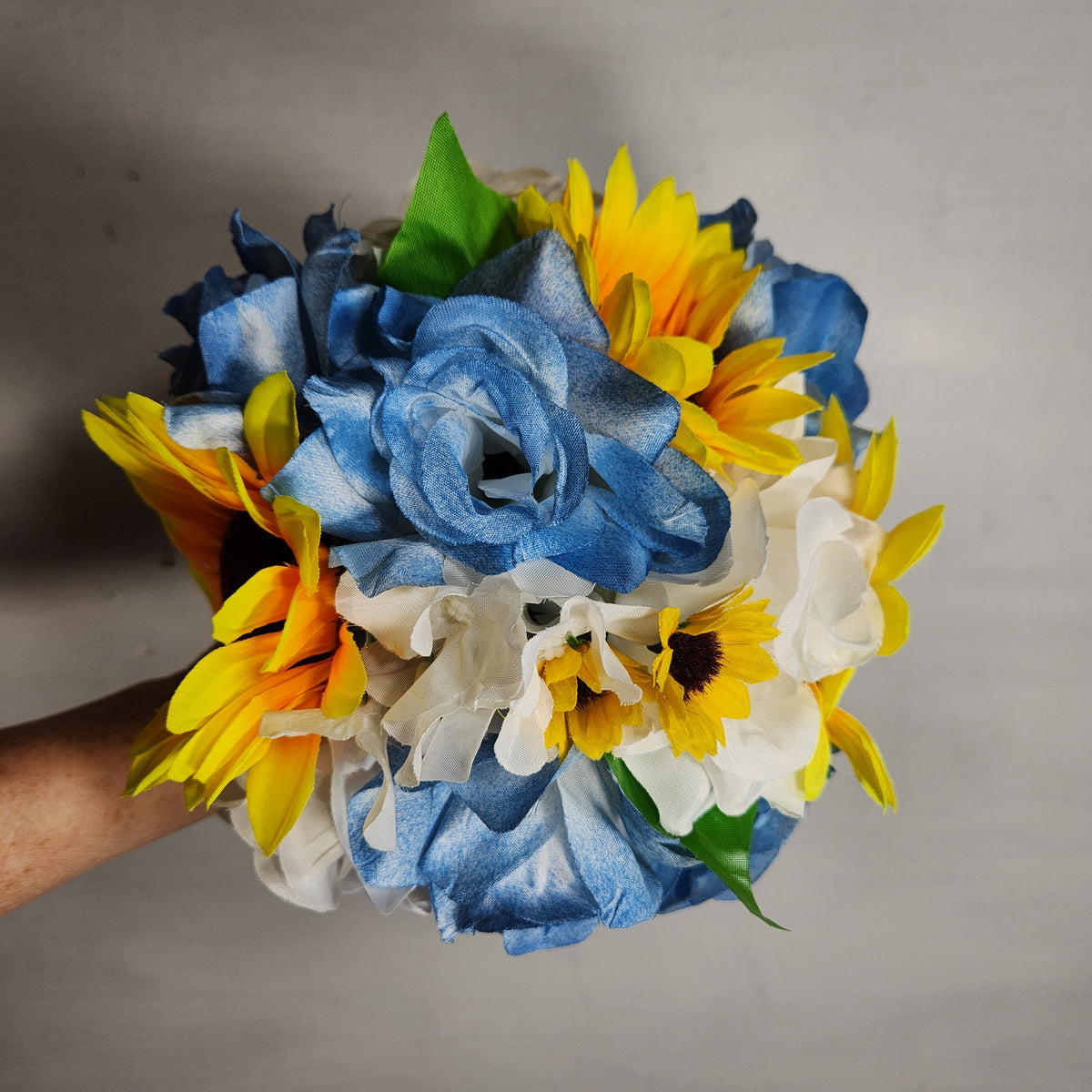 sunflower and tiger lily bouquet Dusty Blue White Rose Sunflower Bridal Wedding Bouquet Accessories – Bridal Wedding Bouquets