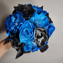 Load image into Gallery viewer, Malibu Blue Black Silver Rose Sola Bridal Wedding Bouquet Accessories