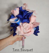 Load image into Gallery viewer, Pink Royal Blue Rose Calla Lily Bridal Wedding Bouquet Accessories