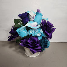 Load image into Gallery viewer, Purple Teal Rose Calla Lily Bridal Wedding Bouquet Accessories