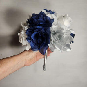 Navy Blue Silver White Rose Bridal Wedding Bouquet Accessories