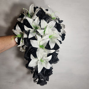 Black White Rose Tiger Lily Bridal Wedding Bouquet Accessories