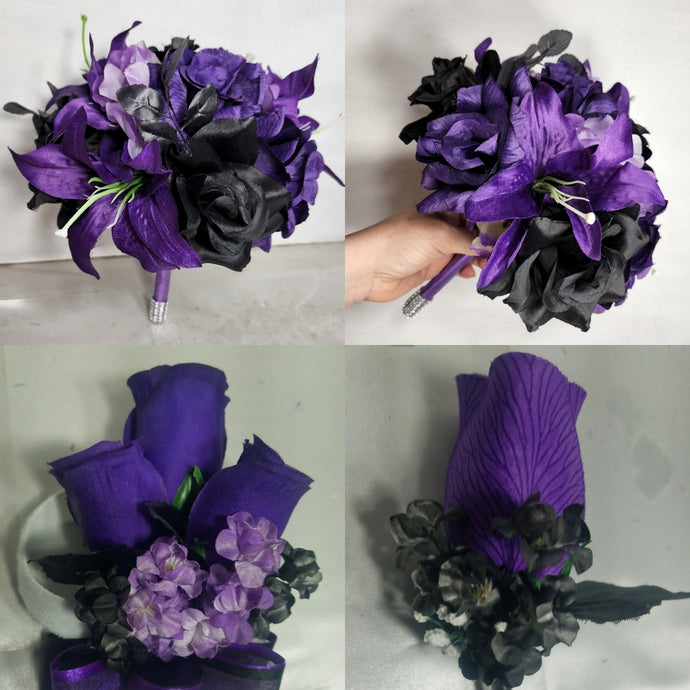 Purple Black Rose Tiger Lily Bridal Wedding Bouquet Accessories