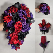 Load image into Gallery viewer, Dark Red Purple Black Rose Calla Lily Wedding Bridal Wedding Bouquet Accessories