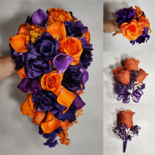 Load image into Gallery viewer, Orange Purple Rose Calla Lily Bridal Wedding Bouquet Accessories