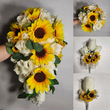 Load image into Gallery viewer, Ivory Rose Sunflower Bridal Wedding Bouquet Accessories