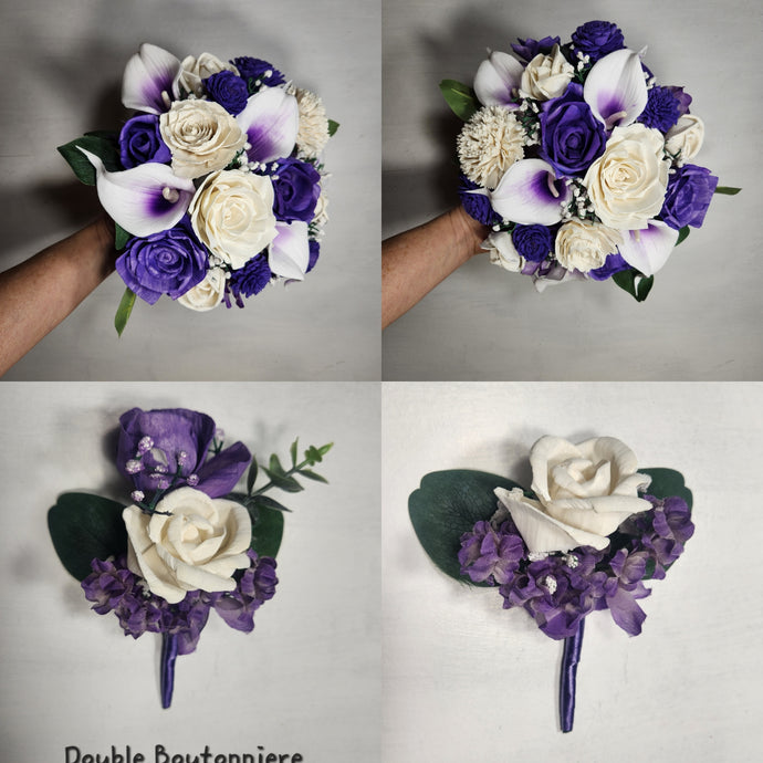 Purple Ivory Rose Calla Lily Sola Bridal Wedding Bouquet Accessories
