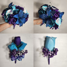 Load image into Gallery viewer, Purple Teal Navy Blue Rose Tiger Lily Bridal Wedding Bouquet Accessories