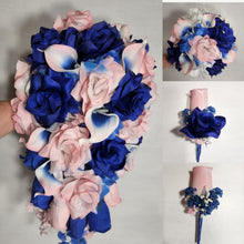 Load image into Gallery viewer, Pink Royal Blue Rose Calla Lily Bridal Wedding Bouquet Accessories