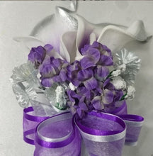 Load image into Gallery viewer, Purple Silver White Rose Calla Lily Bridal Wedding Bouquet Accessories