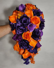 Load image into Gallery viewer, Orange Purple Rose Calla Lily Bridal Wedding Bouquet Accessories