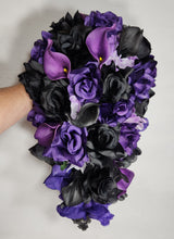 Load image into Gallery viewer, Purple Black Rose Calla Lily Bridal Wedding Bouquet Accessories