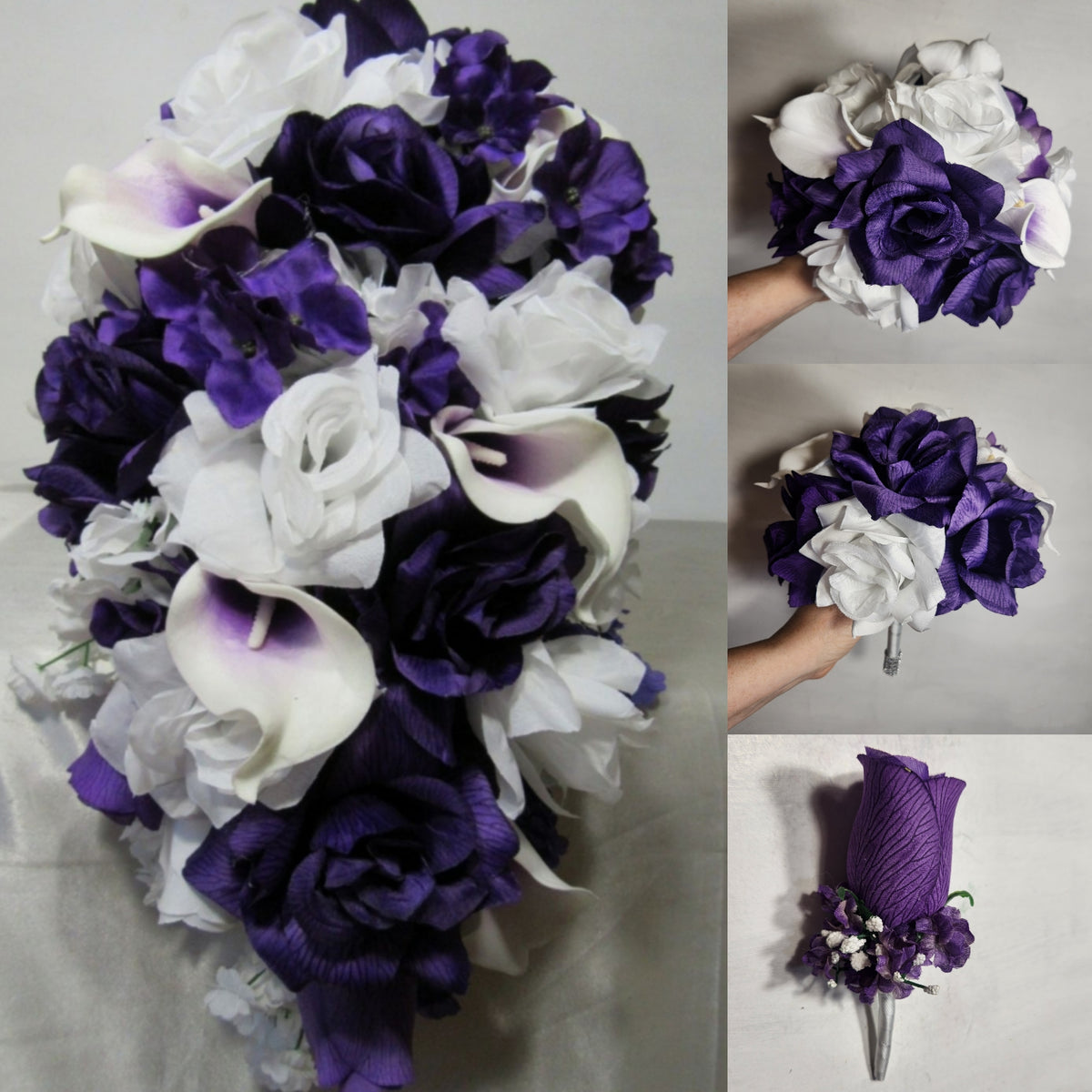 purple white calla lilies Purple White Rose Calla Lily Bridal Wedding Bouquet Accessories – Bridal Wedding Bouquets