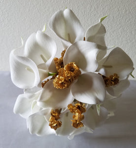 Ivory Gold Calla  Lily Bridal Wedding Bouquet Accessories
