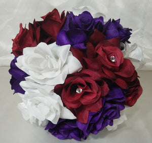 Burgundy Purple White Rose Calla Lily Bridal Wedding Bouquet Accessories