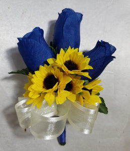 Royal Blue White Rose Sunflower Bridal Wedding Bouquet Accessories