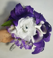 Load image into Gallery viewer, Purple White Rose Tiger Lily Bridal Wedding Bouquet Accessories