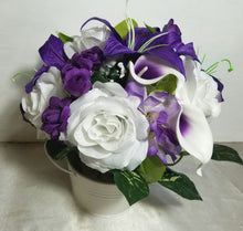 Load image into Gallery viewer, Purple White Rose Tiger Lily Bridal Wedding Bouquet Accessories