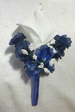 Load image into Gallery viewer, Ivory Navy Blue Calla Lily Bridal Wedding Bouquet Accessories