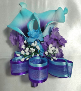 Purple Turquoise White Calla Lily Bridal Wedding Bouquet Accessories