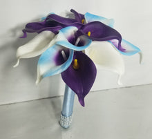 Load image into Gallery viewer, Light Blue Purple White Calla Lily Bridal Wedding Bouquet Accessories