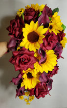Load image into Gallery viewer, Burgundy Rose Calla Lily Sunflower Bridal Wedding Bouquet Accessories
