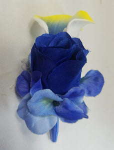 Royal Blue Yellow Rose Calla Lily Bridal Wedding Bouquet Accessories