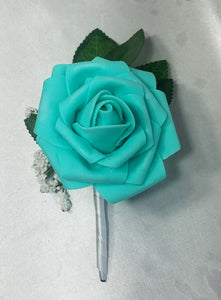 Aqua Tiffany Rose Faux Foam Brooch Bridal Wedding Bouquet Accessories