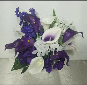 Purple Ivory White Calla Lily Bridal Wedding Bouquet Accessories