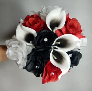 Red Black White Rose Calla Lily Bridal Wedding Bouquet Accessories