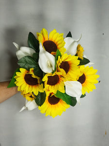 Ivory Calla Lily Sunflower Bridal Wedding Bouquet Accessories