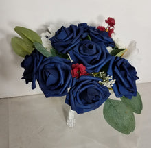 Load image into Gallery viewer, Burgundy Navy Blue Ivory Rose Bridal Wedding Bouquet Accessories
