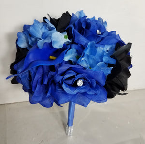 Royal Blue Black Rose Calla Lily Bridal Wedding Bouquet Accessories